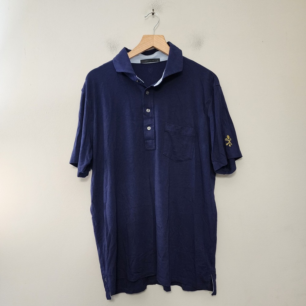 Greyson Polo Shirt Mens Large Blue Pima Modal Performance Golf Stretch Light